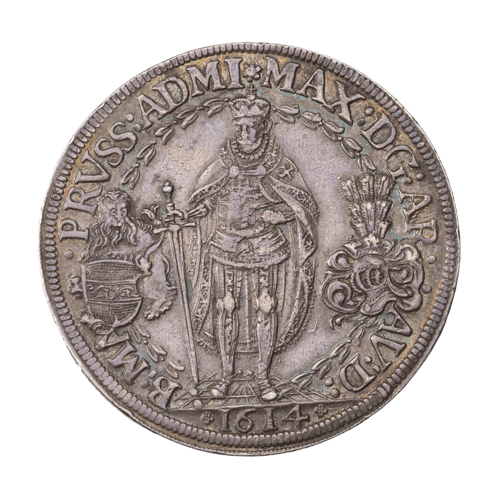 Максиміліан III, ерцгерцог Австрійський (1588-1618), магістр Тевтонського ордену. Подвійний талер 1614 р. Тіроль.